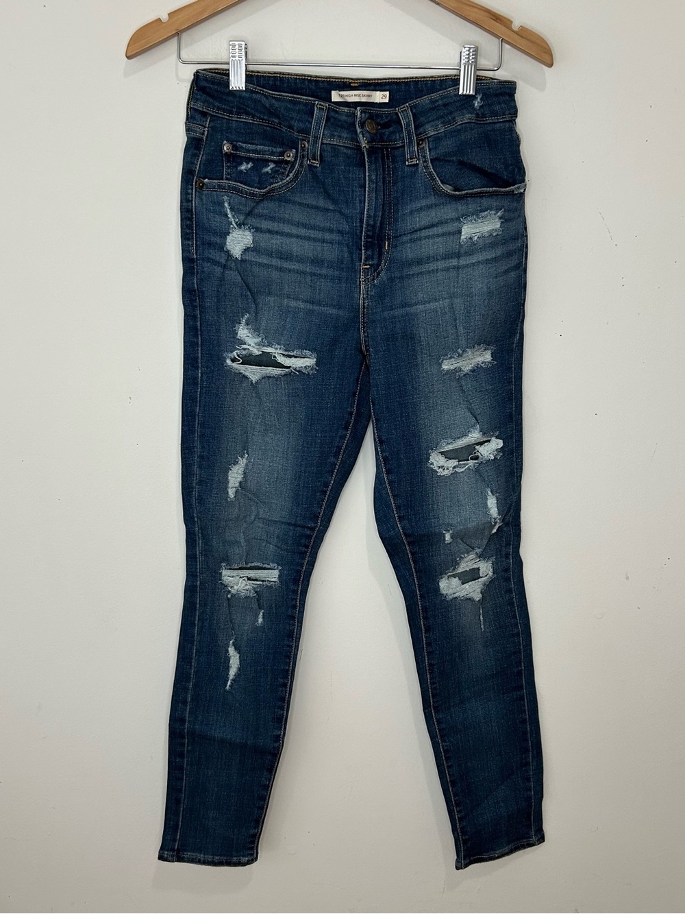 Levi's 721 High Rise Skinny Jeans Womens 29 Blue Distressed Stretch Denim
